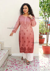 Hania Chanderi Chikankari Kurti - Brown